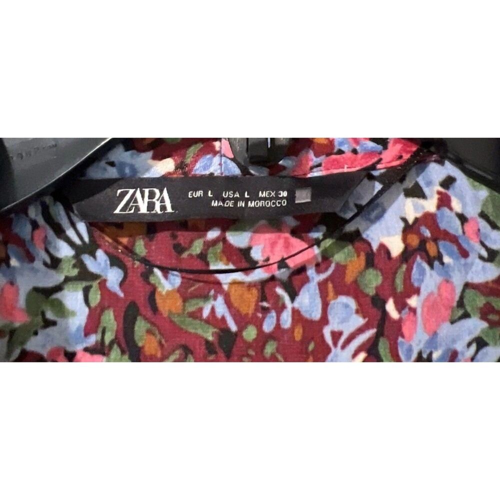 Zara Floral Button Up V-Neck Top Bohemian Feminine Flirty Cottage Ruffle Size L - Picture 6 of 8